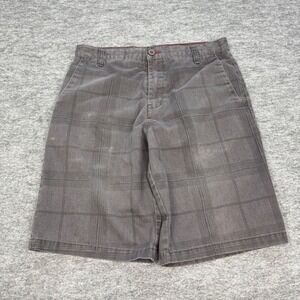 Burnside Mens Plaid Flat Front Shorts Charcoal Grey Size 32 Casual Summer